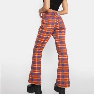 The Ragged Priest Plaid Flared Jeans in Red and Yellow and Blue